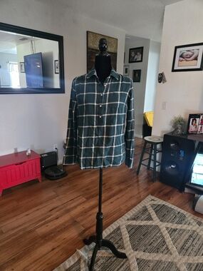 Tommy Hilfiger Green and White Plaid Button-Up Shirt
